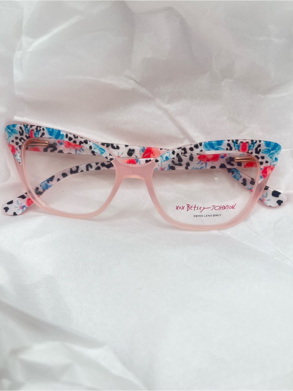 Betsey Johnson Pink Blush Blue Floral Animal Print Eyeglasses